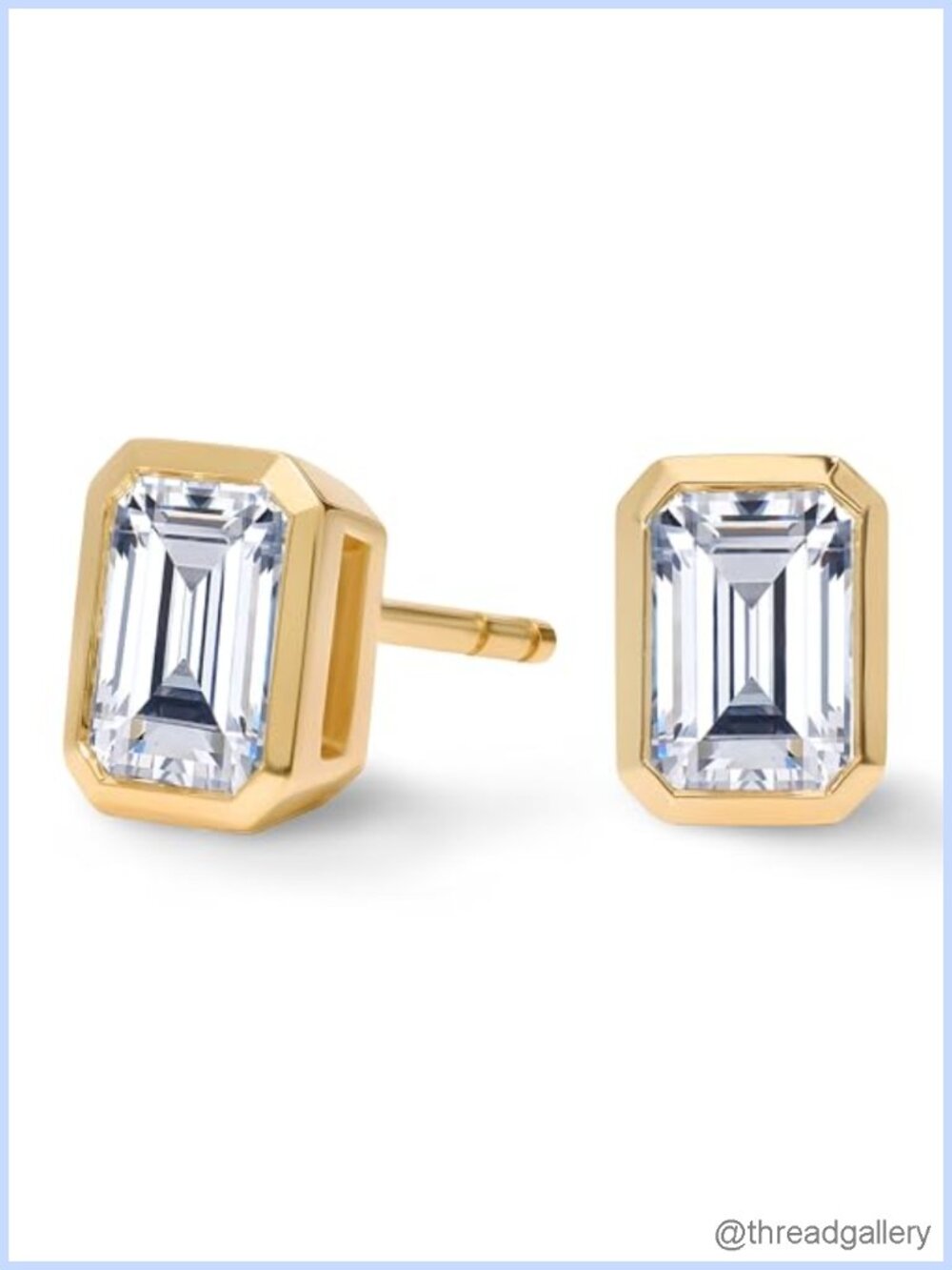 Emerald Cut Moissanite Bezel Stud Earrings 18K White Gold Plated Sterling Silver